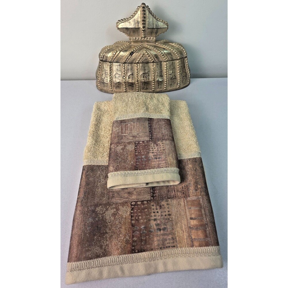 Vtg CROSCILL "Minerale" Copper 2-Piece Decorative Towel Set - Bath & Hand Towel